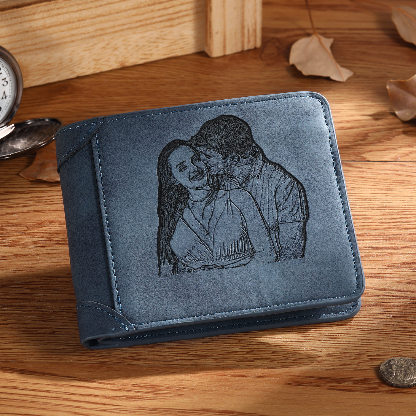 Cartera, billetera multifuncional personalizada con 1 foto, 1 nombre y 1 letra monedero para hombre | Jessemade