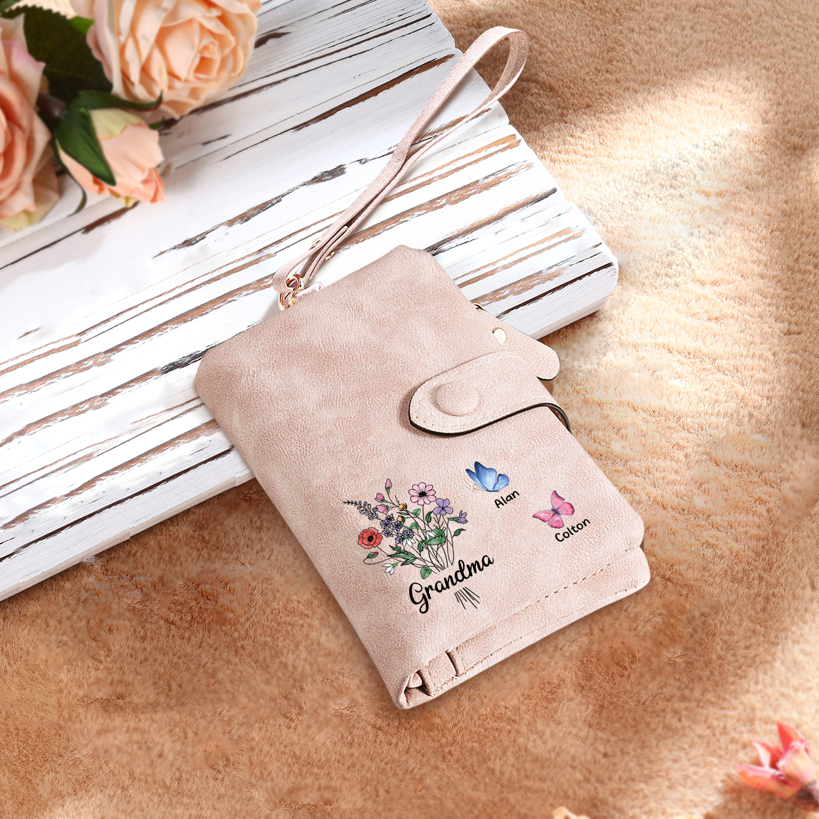 Cartera, billetera flores y mariposas 3 nombres personalizados monedero clásico para mujer | Jessemade