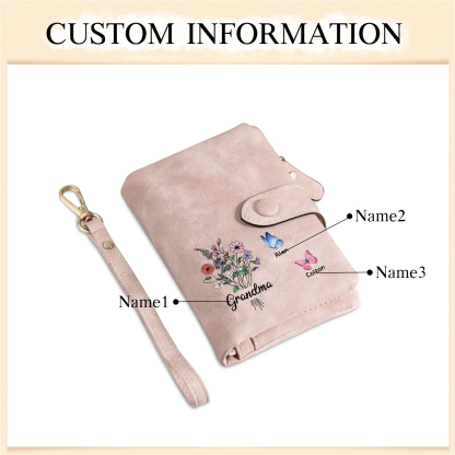 Cartera, billetera flores y mariposas 3 nombres personalizados monedero clásico para mujer | Jessemade