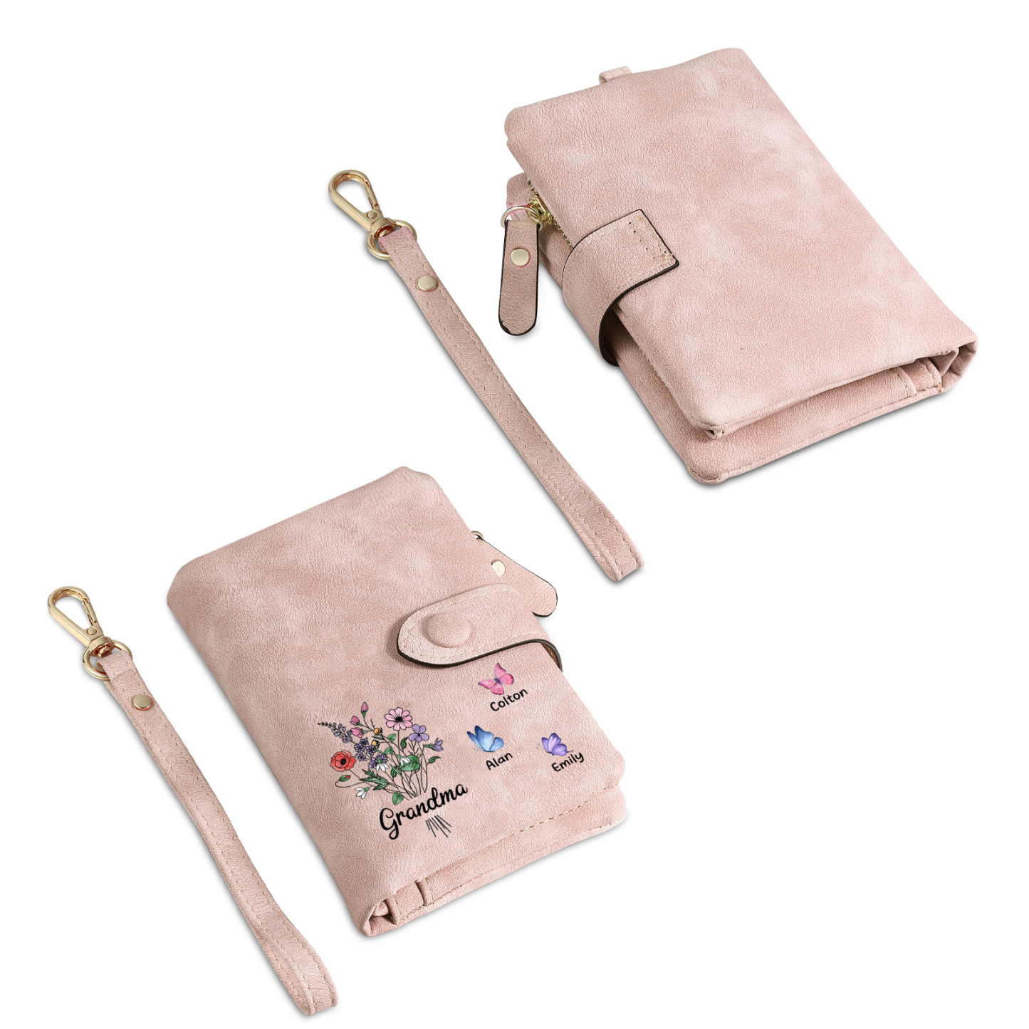 Cartera, billetera flores y mariposas 4 nombres personalizados monedero clásico para mujer | Jessemade