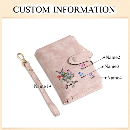 Cartera, billetera flores y mariposas 4 nombres personalizados monedero clásico para mujer | Jessemade