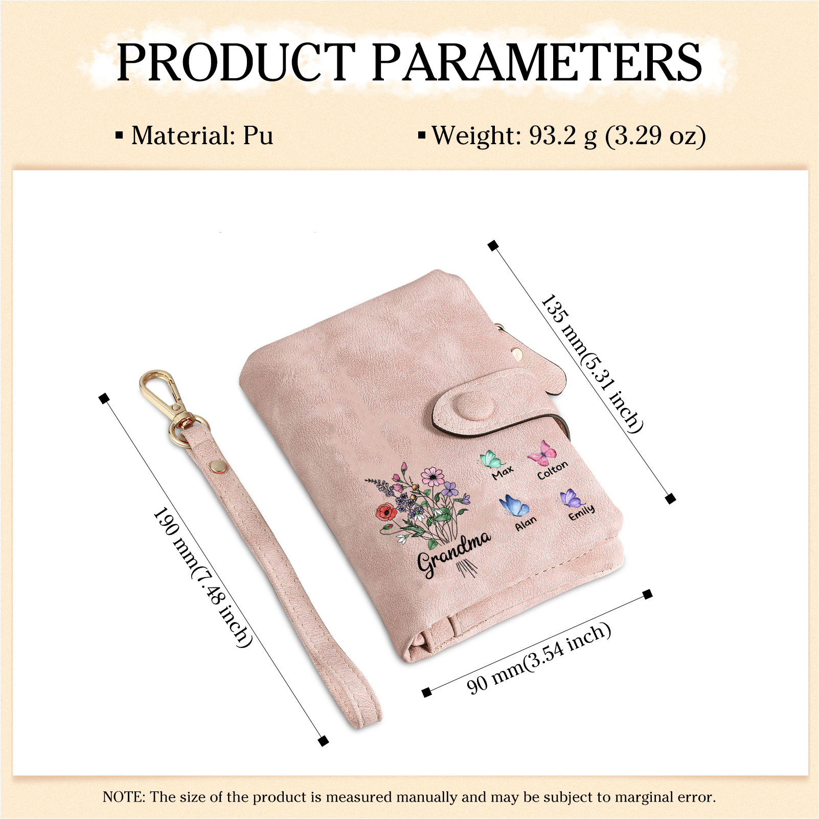 Cartera, billetera flores y mariposas 5 nombres personalizados monedero clásico para mujer | Jessemade