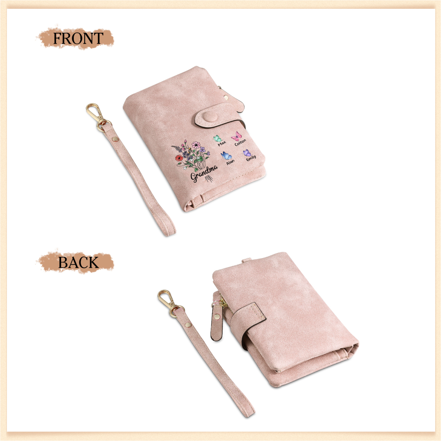 Cartera, billetera flores y mariposas 5 nombres personalizados monedero clásico para mujer | Jessemade