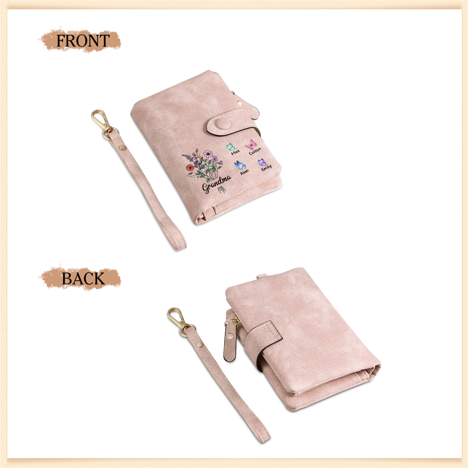 Cartera, billetera flores y mariposas 5 nombres personalizados monedero clásico para mujer | Jessemade