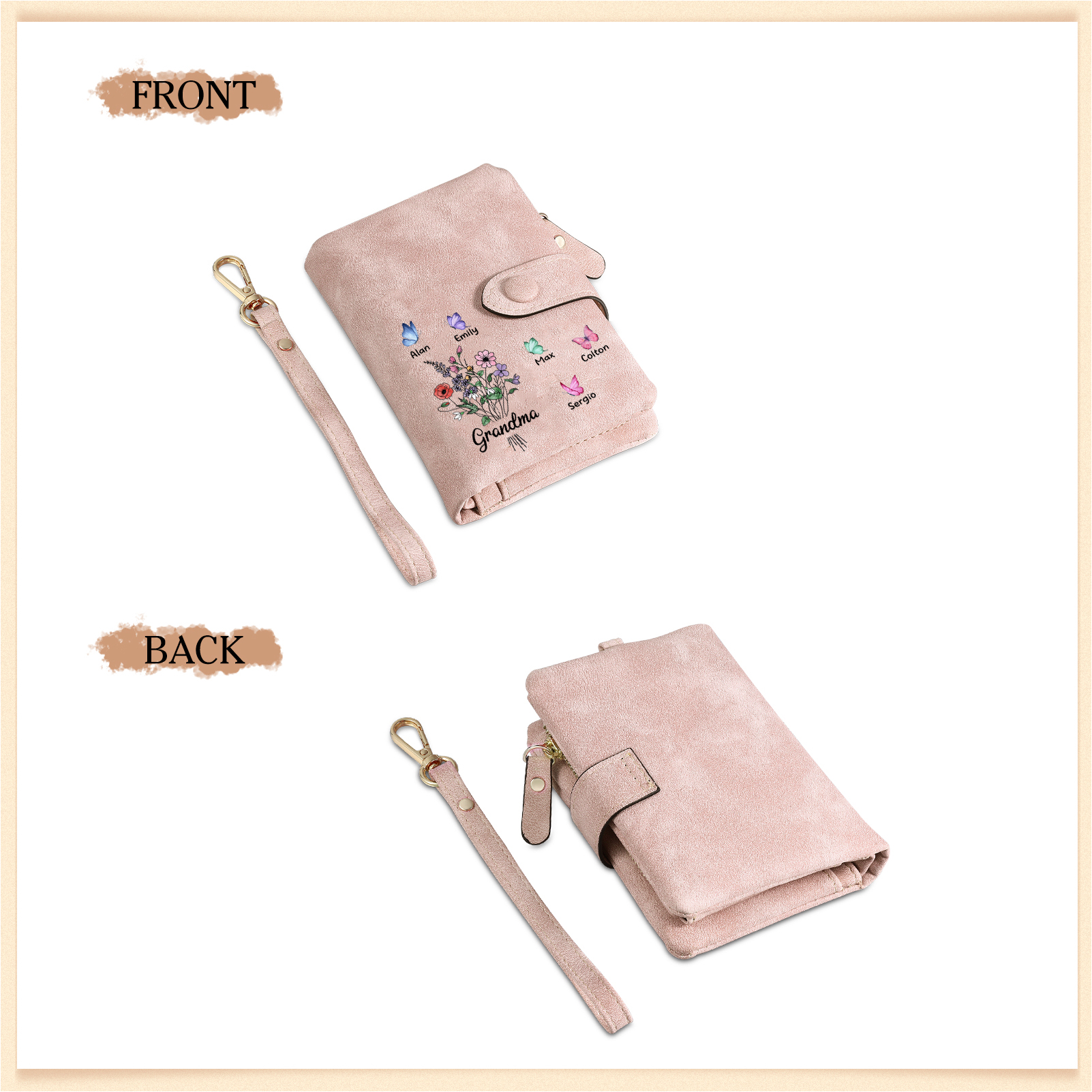 Cartera, billetera flores y mariposas 6 nombres personalizados monedero clásico para mujer | Jessemade