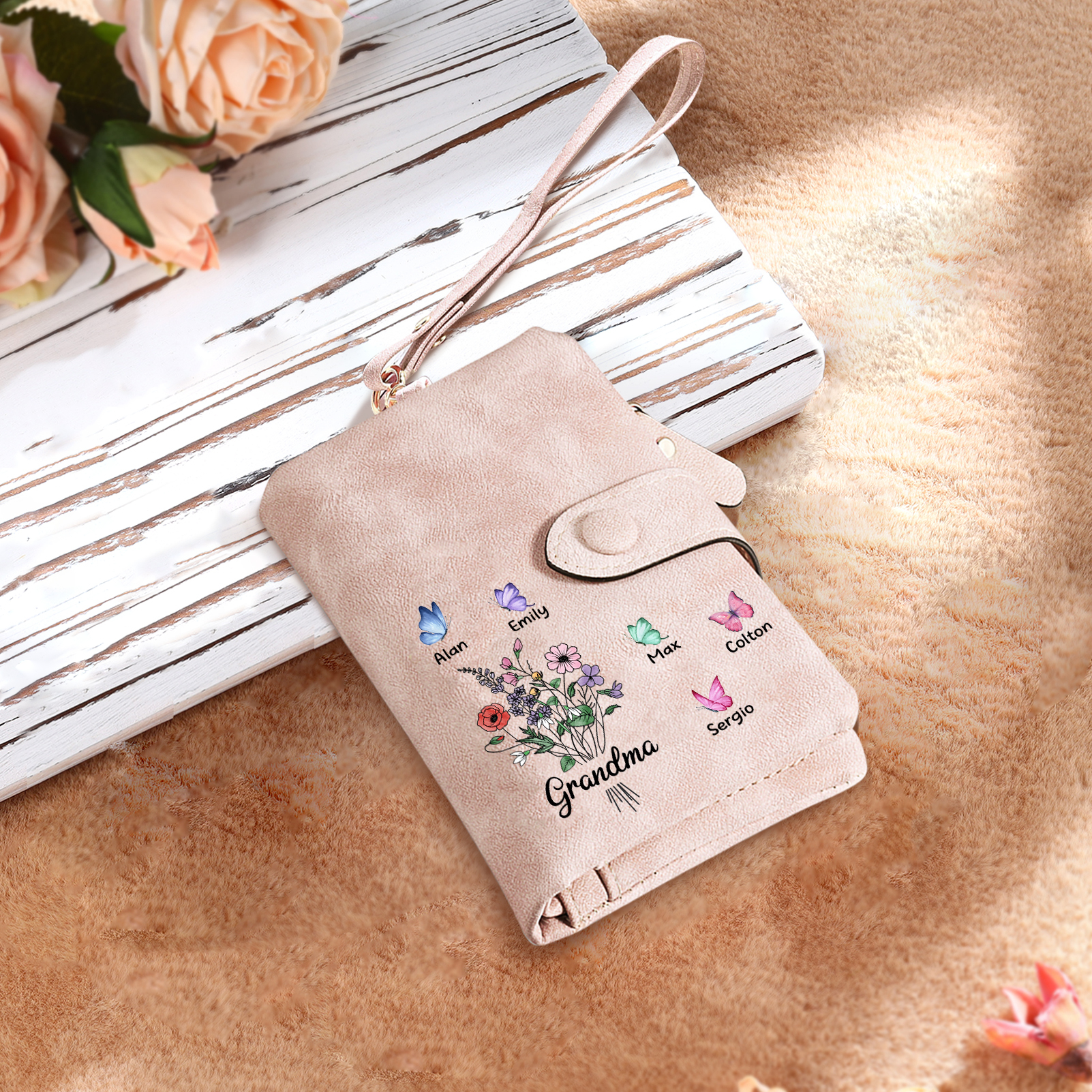 Cartera, billetera flores y mariposas 6 nombres personalizados monedero clásico para mujer | Jessemade