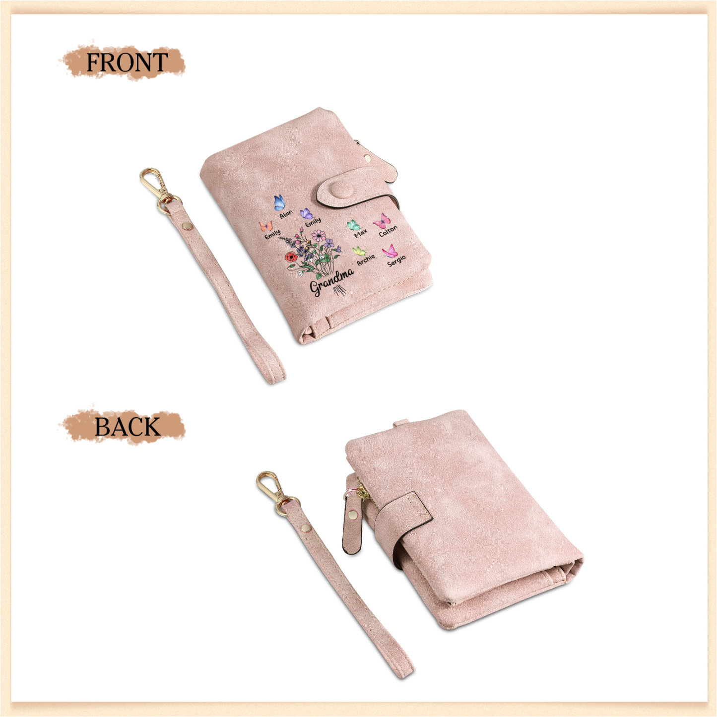 Cartera, billetera flores y mariposas 8 nombres personalizados monedero clásico para mujer | Jessemade