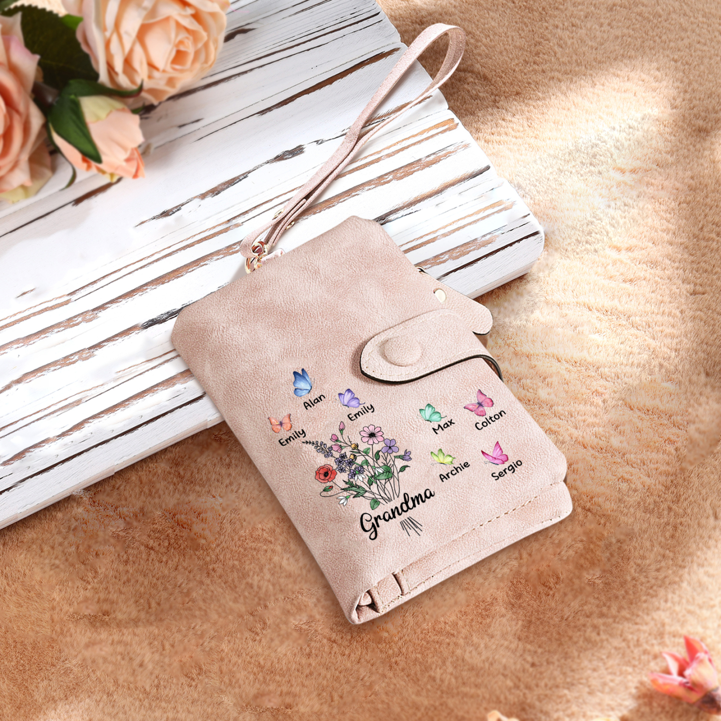 Cartera, billetera flores y mariposas 8 nombres personalizados monedero clásico para mujer | Jessemade