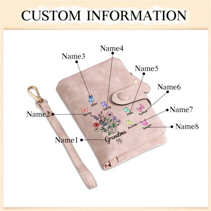 Cartera, billetera flores y mariposas 8 nombres personalizados monedero clásico para mujer | Jessemade