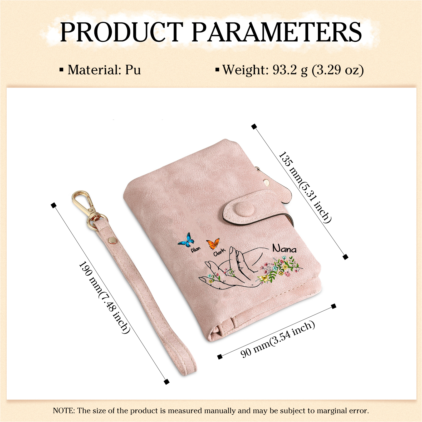 Cartera, billetera mano y mariposas 3 nombres personalizados monedero clásico para mujer | Jessemade