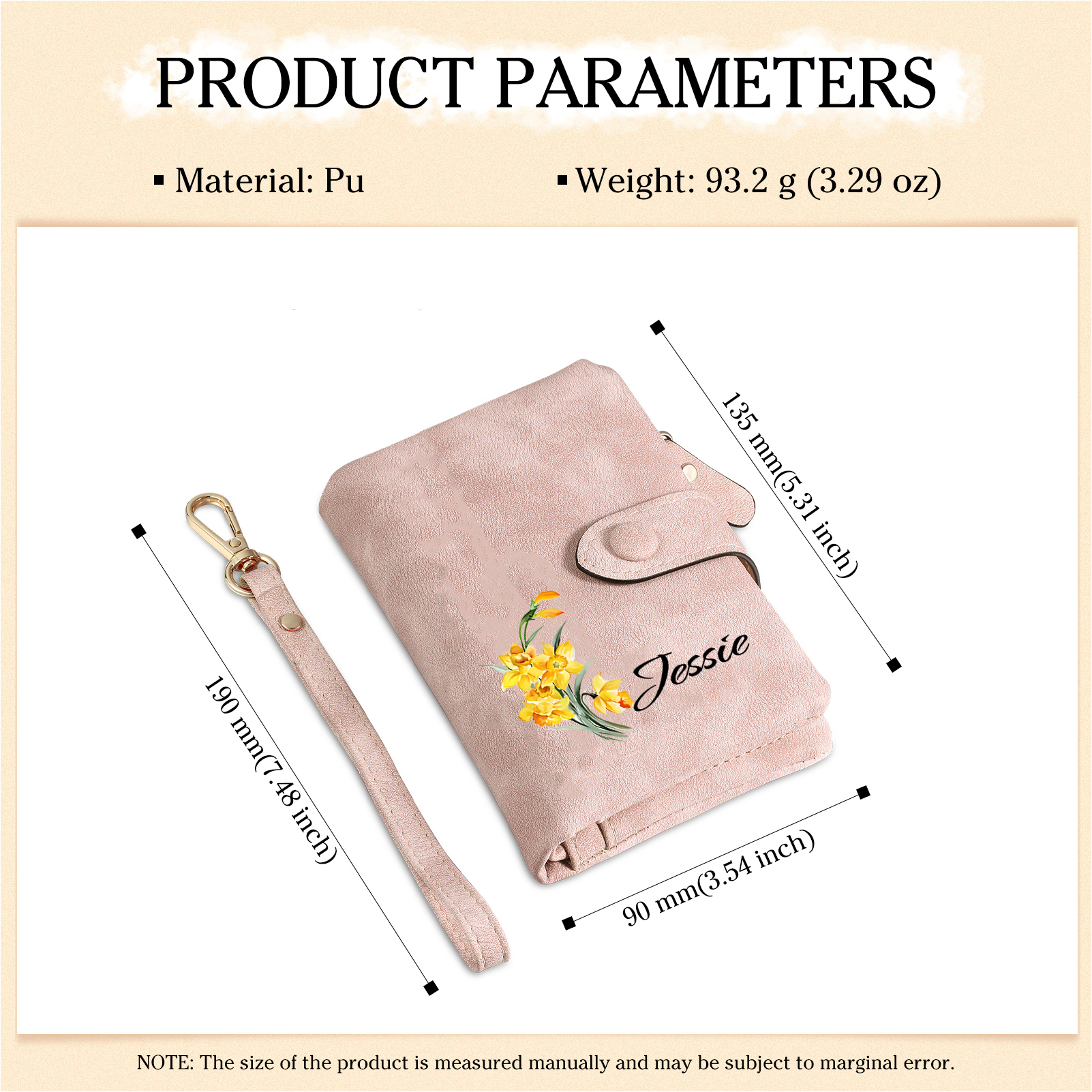 Cartera, billetera con 1 nombre y 1 flor de nacimiento personalizados monedero clásico para mujer | Jessemade