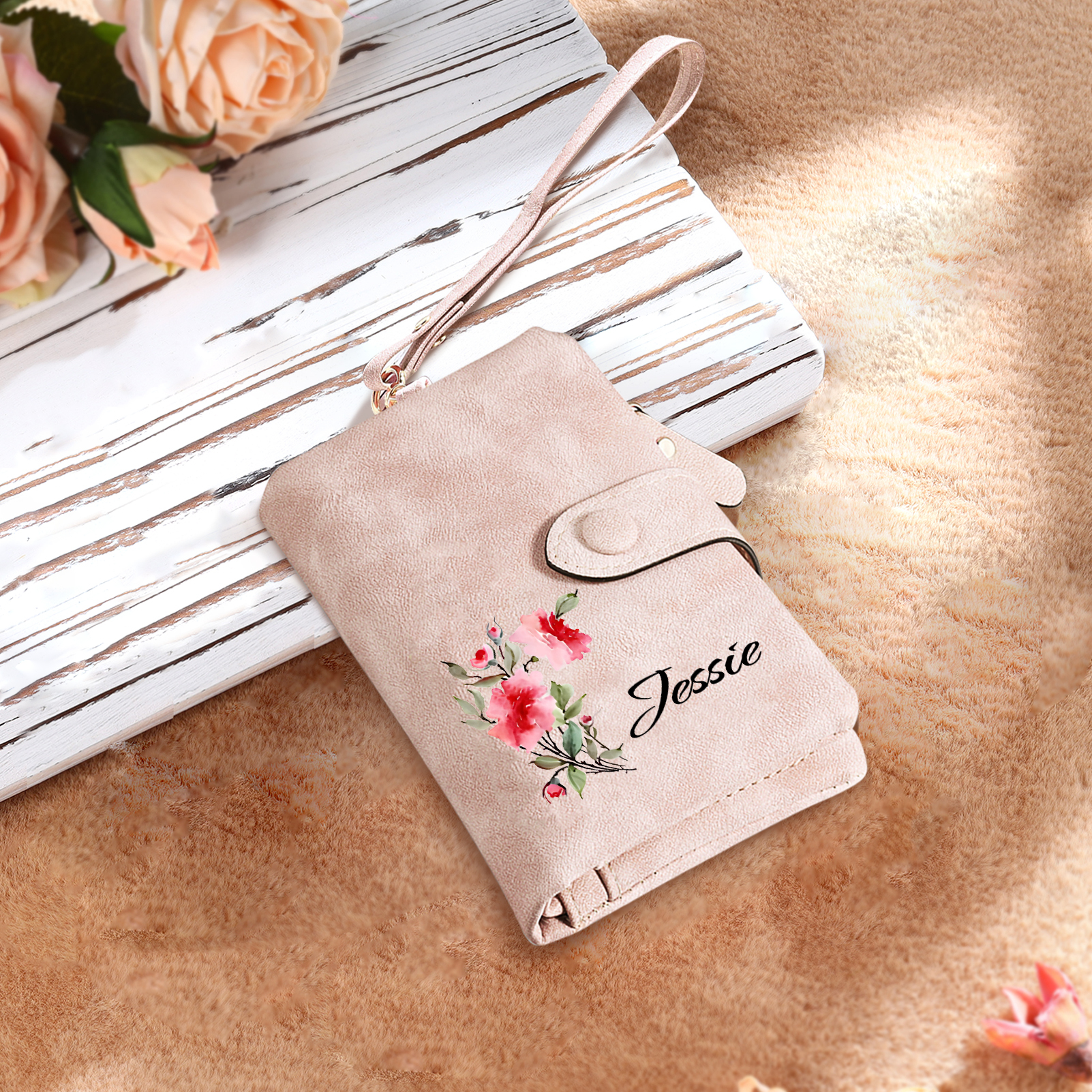 Cartera, billetera con 1 nombre y 1 flor de nacimiento personalizados monedero clásico para mujer | Jessemade
