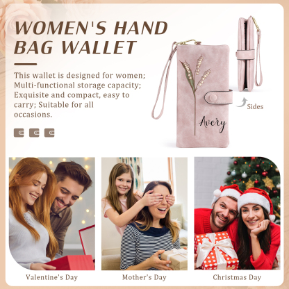 Cartera, billetera con nombre y flor de nacimiento personalizados monedero clásico para mujer | Jessemade
