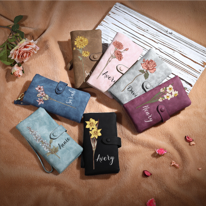 Cartera, billetera con nombre y flor de nacimiento personalizados monedero clásico para mujer | Jessemade