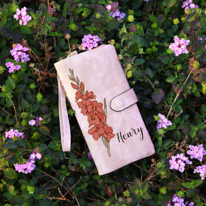 Cartera, billetera con nombre y flor de nacimiento personalizados monedero clásico para mujer | Jessemade