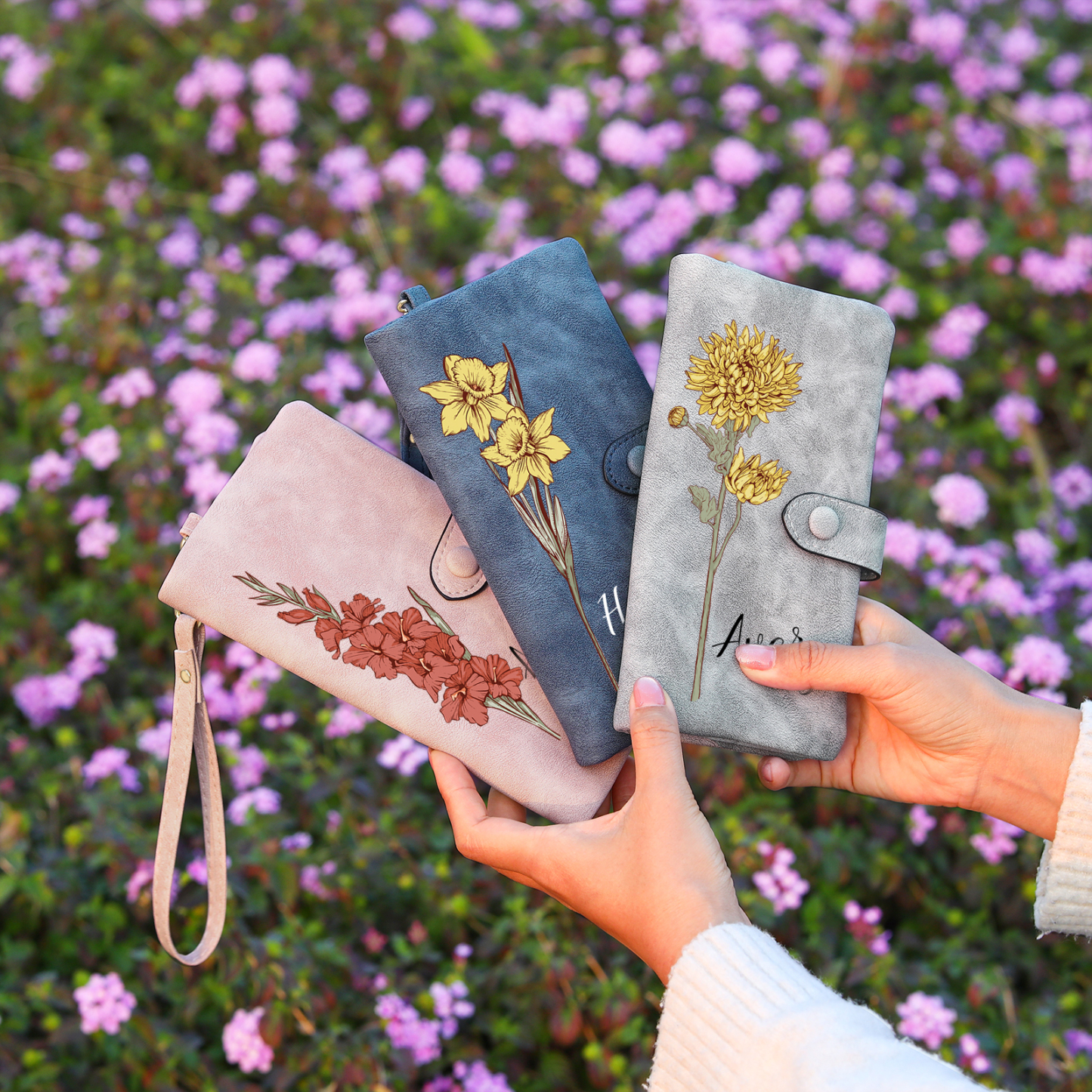 Cartera, billetera con nombre y flor de nacimiento personalizados monedero clásico para mujer | Jessemade