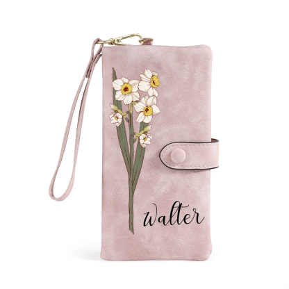 Cartera, billetera con nombre y flor de nacimiento personalizados monedero clásico para mujer | Jessemade