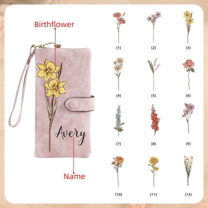 Cartera, billetera con nombre y flor de nacimiento personalizados monedero clásico para mujer | Jessemade