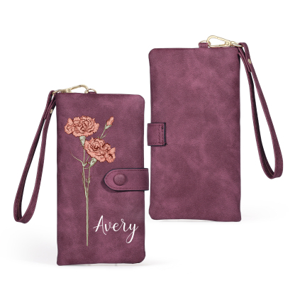 Cartera, billetera con nombre y flor de nacimiento personalizados monedero clásico para mujer | Jessemade