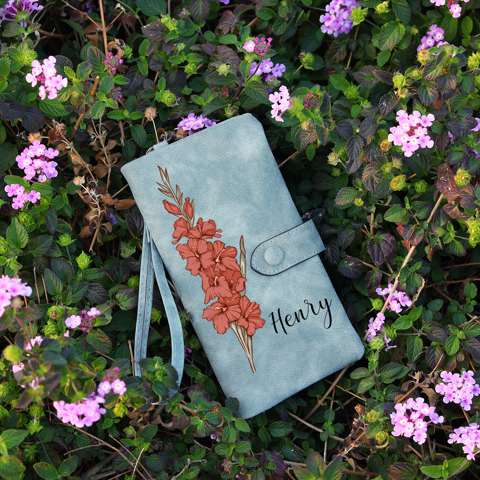 Cartera para Mujer Personalizada con Nombre y Flor de Nacimiento | Jessemade ES