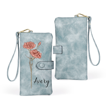 Cartera, billetera con nombre y flor de nacimiento personalizados monedero clásico para mujer | Jessemade