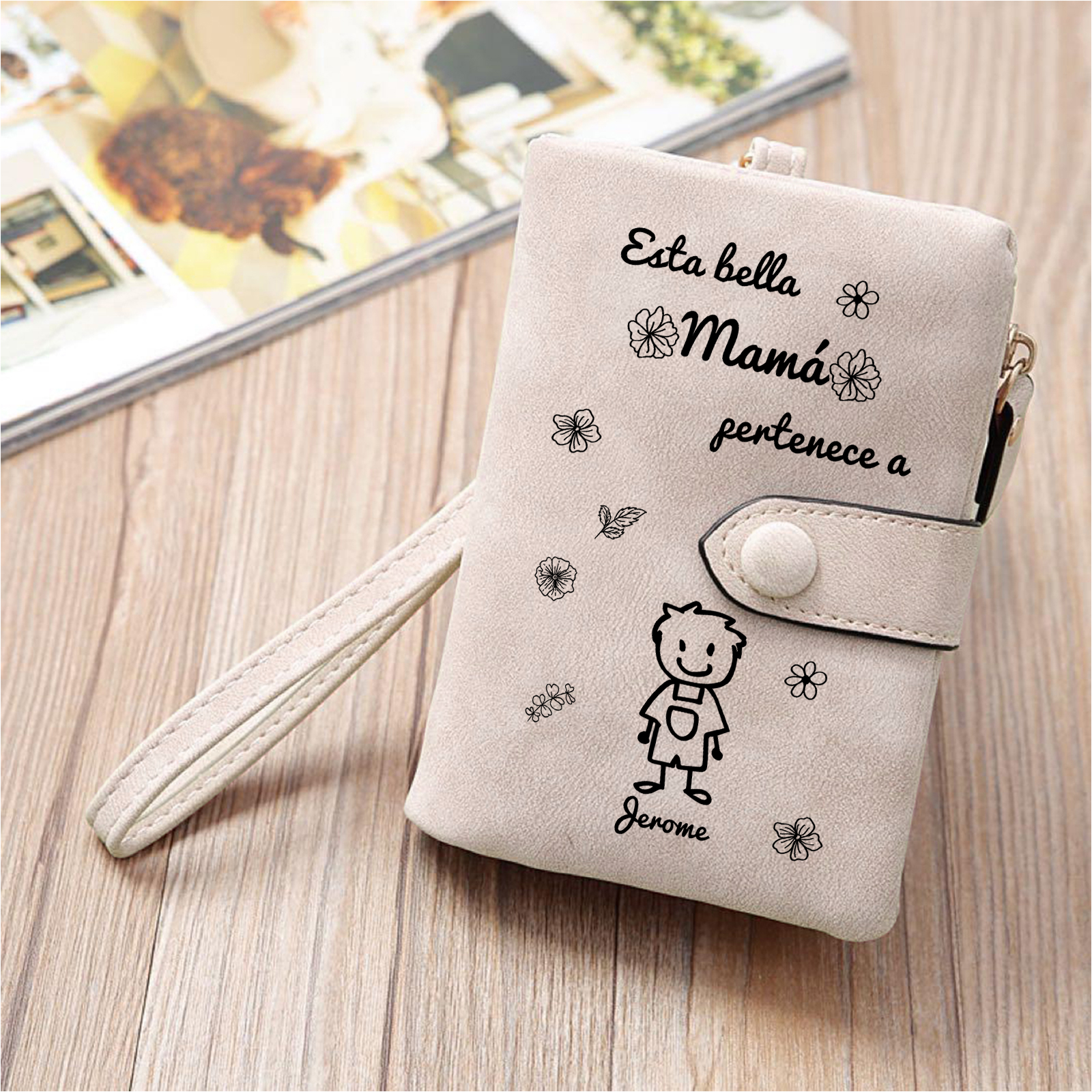 A mi mamá-Cartera, billetera con dibujos seleccionados 1 nombre personalizado monedero clásico para mujer | Jessemade