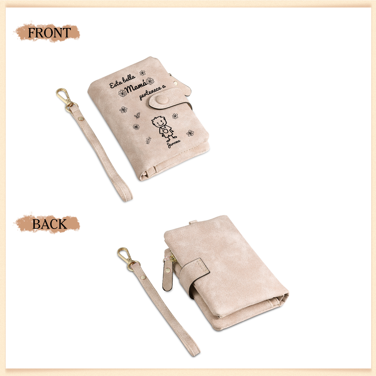A mi mamá-Cartera, billetera con dibujos seleccionados 1 nombre personalizado monedero clásico para mujer | Jessemade