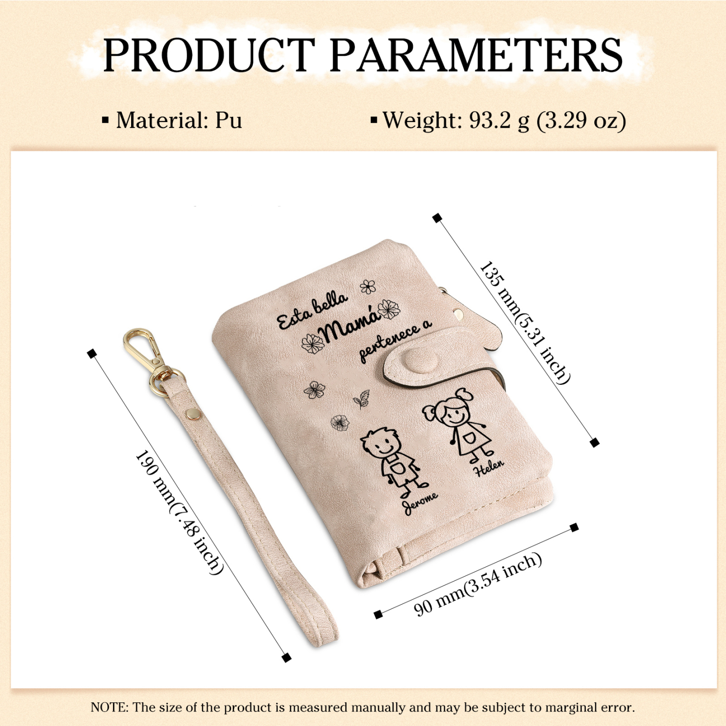 A mi mamá-Cartera, billetera con dibujos seleccionados 2 nombres personalizados monedero clásico para mujer | Jessemade