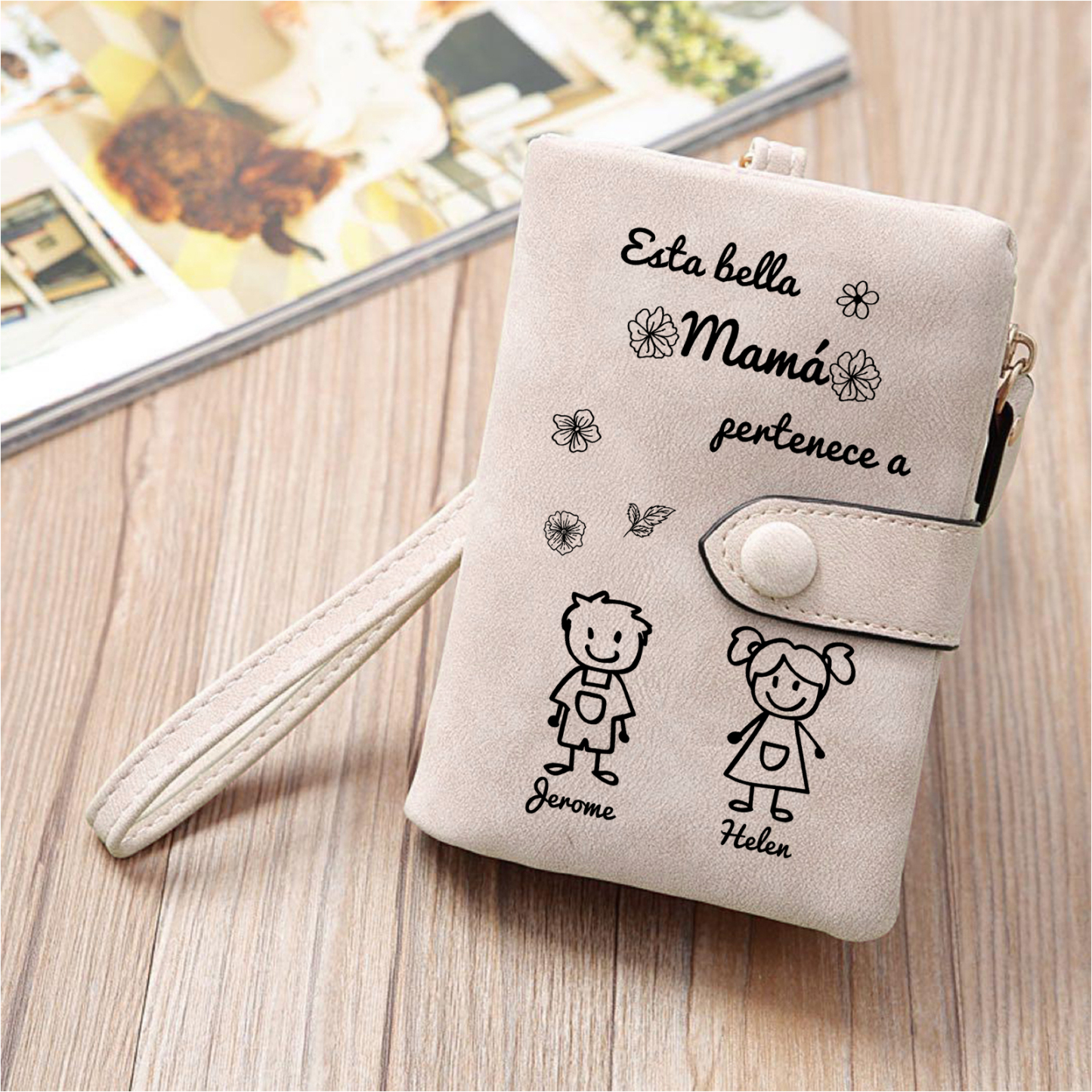 A mi mamá-Cartera, billetera con dibujos seleccionados 2 nombres personalizados monedero clásico para mujer | Jessemade