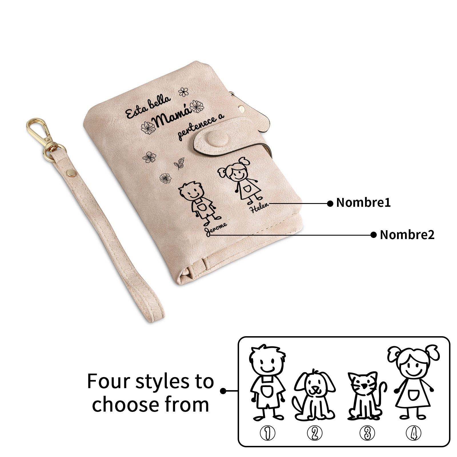 A mi mamá-Cartera, billetera con dibujos seleccionados 2 nombres personalizados monedero clásico para mujer | Jessemade