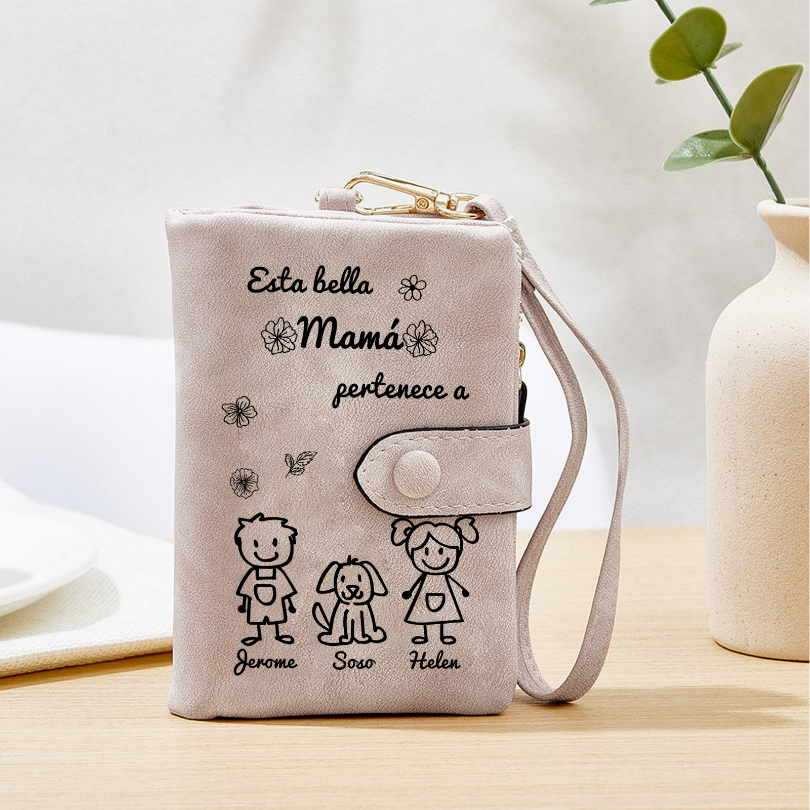 A mi mamá-Cartera, billetera con dibujos seleccionados 3 nombres personalizados monedero clásico para mujer | Jessemade