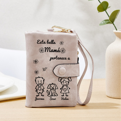 A mi mamá-Cartera, billetera con dibujos seleccionados 3 nombres personalizados monedero clásico para mujer | Jessemade