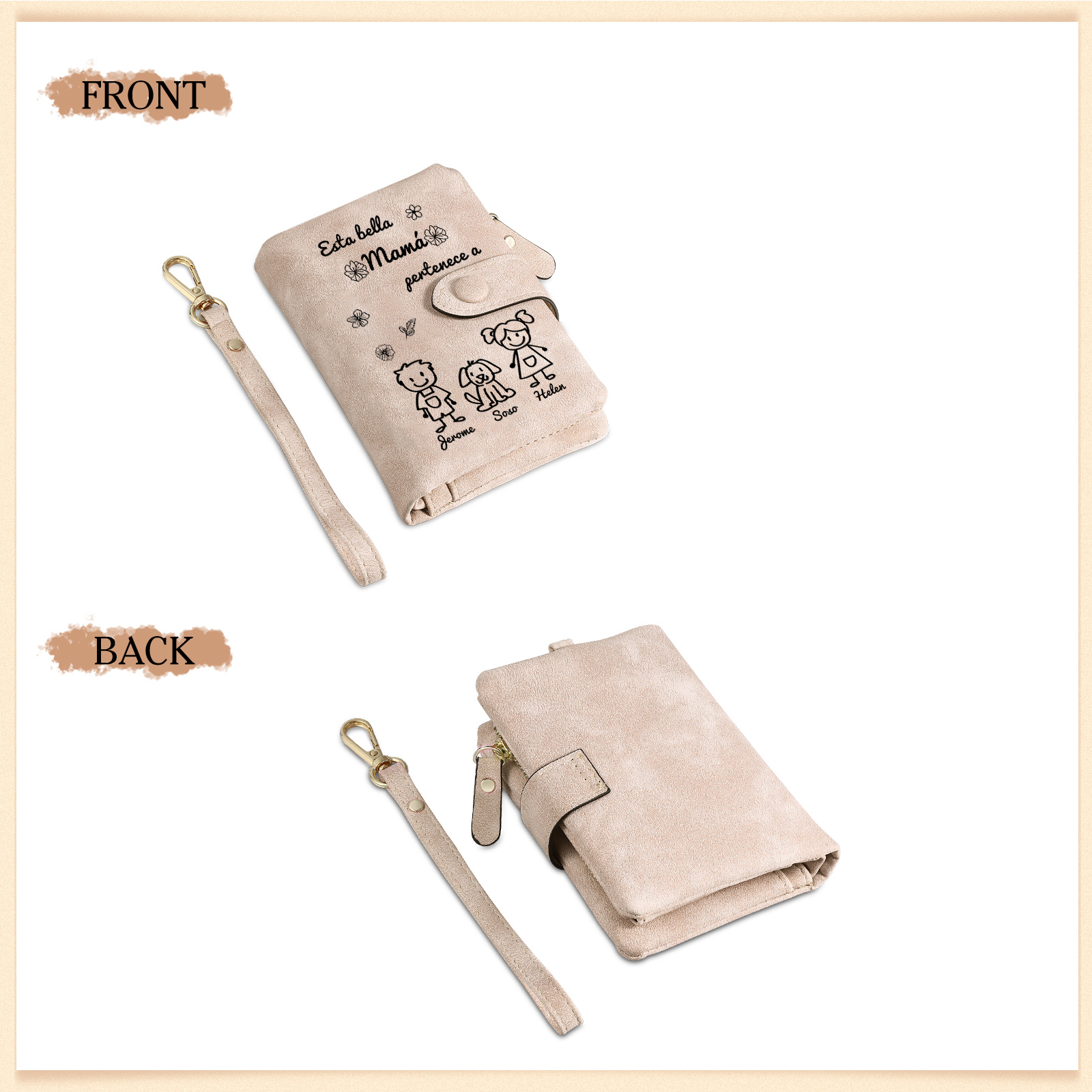 A mi mamá-Cartera, billetera con dibujos seleccionados 3 nombres personalizados monedero clásico para mujer | Jessemade