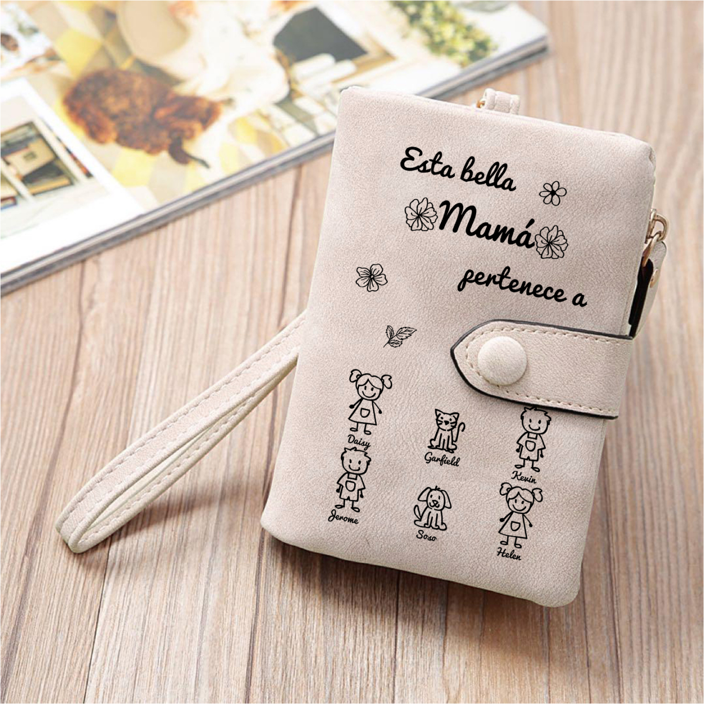 A mi mamá-Cartera, billetera con dibujos seleccionados 6 nombres personalizados monedero clásico para mujer | Jessemade