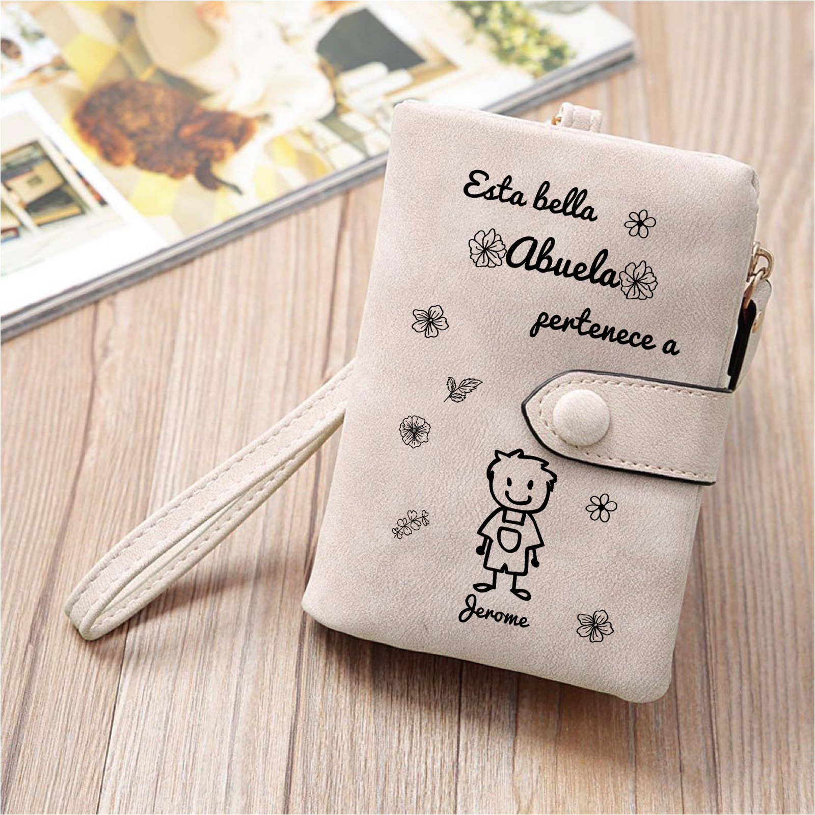 A mi abuela - Kit de regalo de cartera, llavero "Esta abuela pertenece a..."con "niño" 1 nombre personalizado con tarjeta y caja | Jessemade