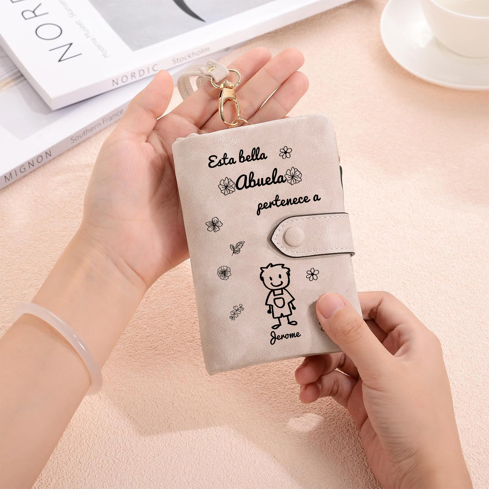 A mi abuela - Kit de regalo de cartera, llavero "Esta abuela pertenece a..."con "niño" 1 nombre personalizado con tarjeta y caja | Jessemade