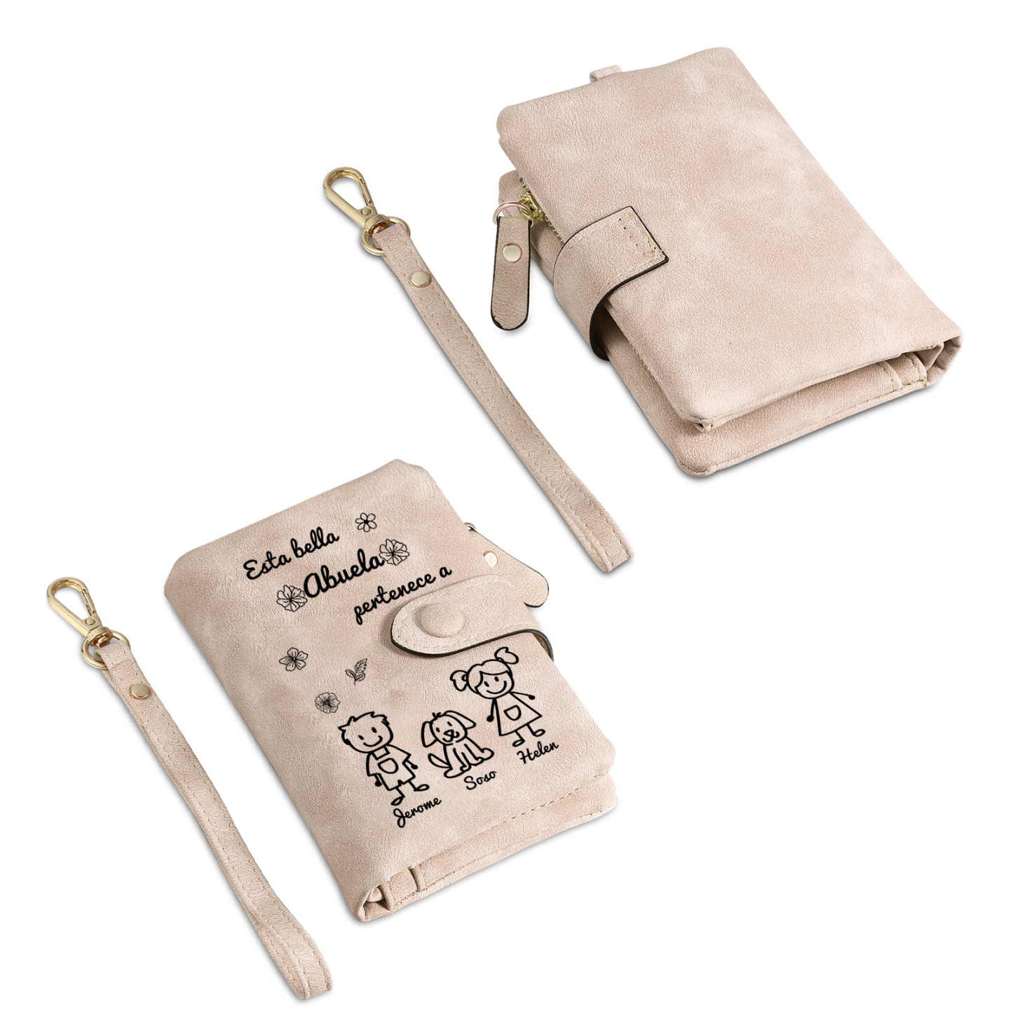 A mi abuela-Cartera, billetera con dibujos seleccionados 3 nombres personalizados monedero clásico para mujer | Jessemade