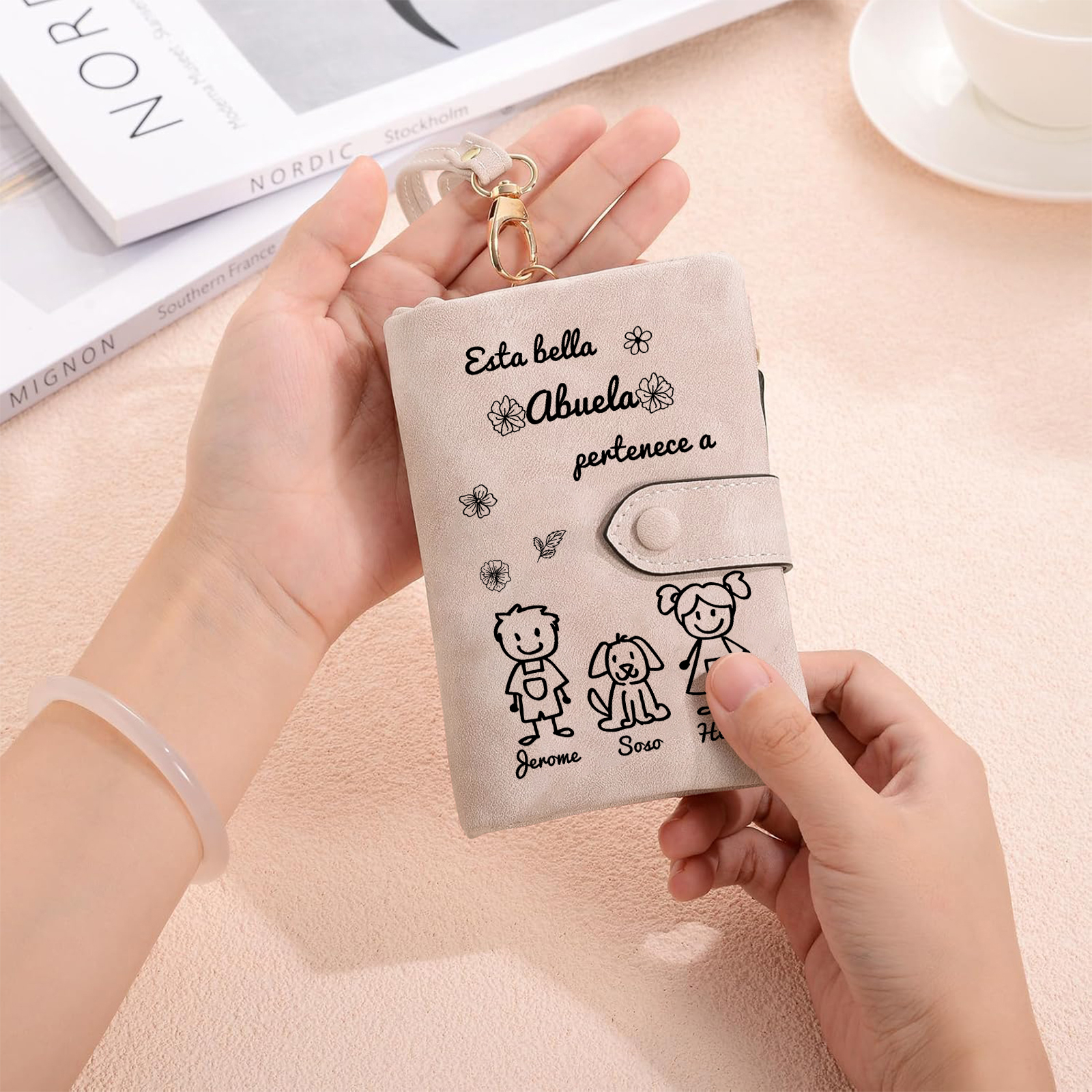 A mi abuela - Kit de regalo de cartera, llavero "Esta abuela pertenece a..."con "niño" 3 nombres personalizados con tarjeta y caja | Jessemade