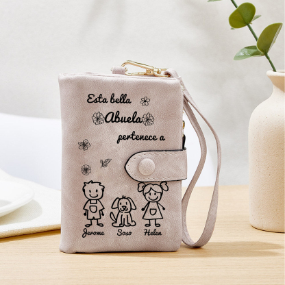 A mi abuela - Kit de regalo de cartera, llavero "Esta abuela pertenece a..."con "niño" 3 nombres personalizados con tarjeta y caja | Jessemade