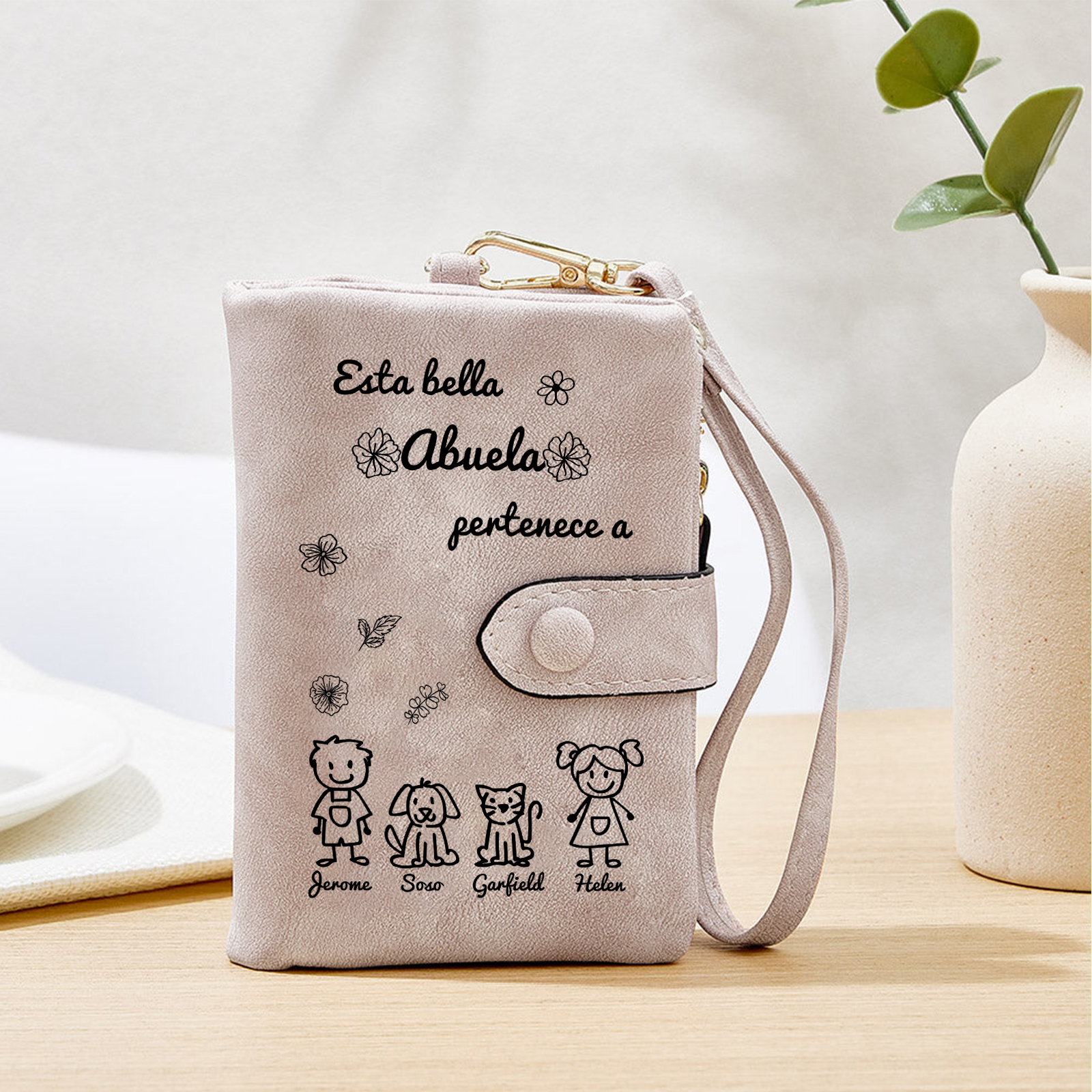 A mi abuela - Kit de regalo de cartera, llavero "Esta abuela pertenece a..."con "niño" 4 nombres personalizados con tarjeta y caja | Jessemade