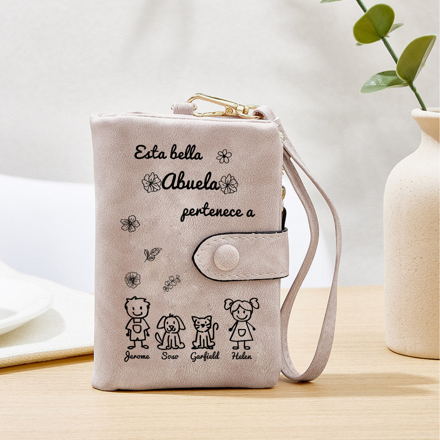 A mi abuela - Kit de regalo de cartera, llavero "Esta abuela pertenece a..."con "niño" 4 nombres personalizados con tarjeta y caja | Jessemade