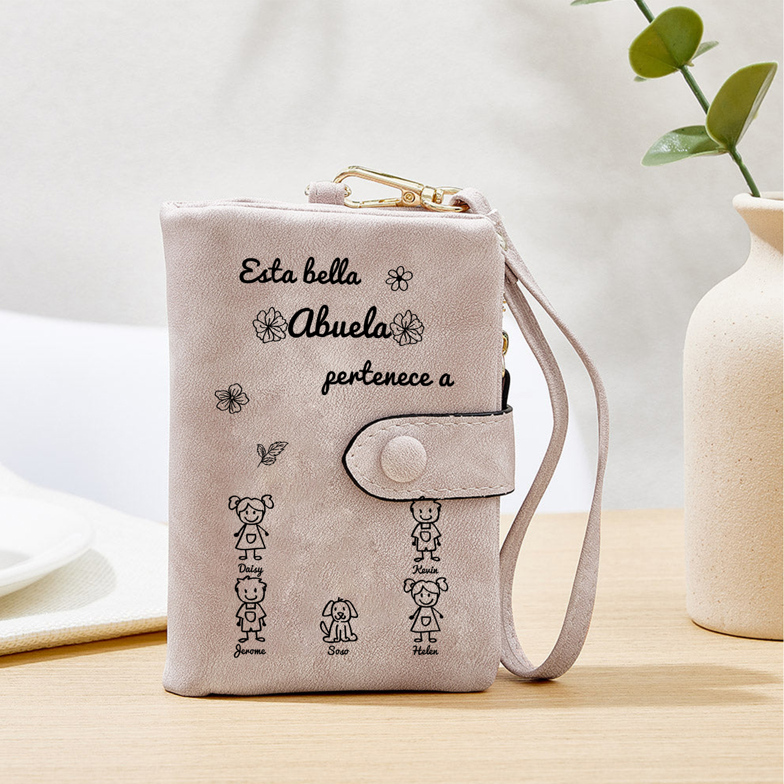 A mi abuela - Kit de regalo de cartera, llavero "Esta abuela pertenece a..."con "niño" 1 nombre personalizado con tarjeta y caja | Jessemade