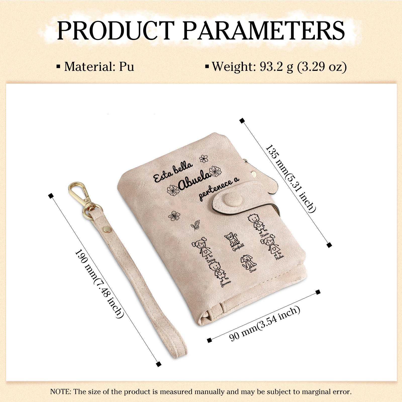 A mi abuela-Cartera, billetera con dibujos seleccionados 6 nombres personalizados monedero clásico para mujer | Jessemade