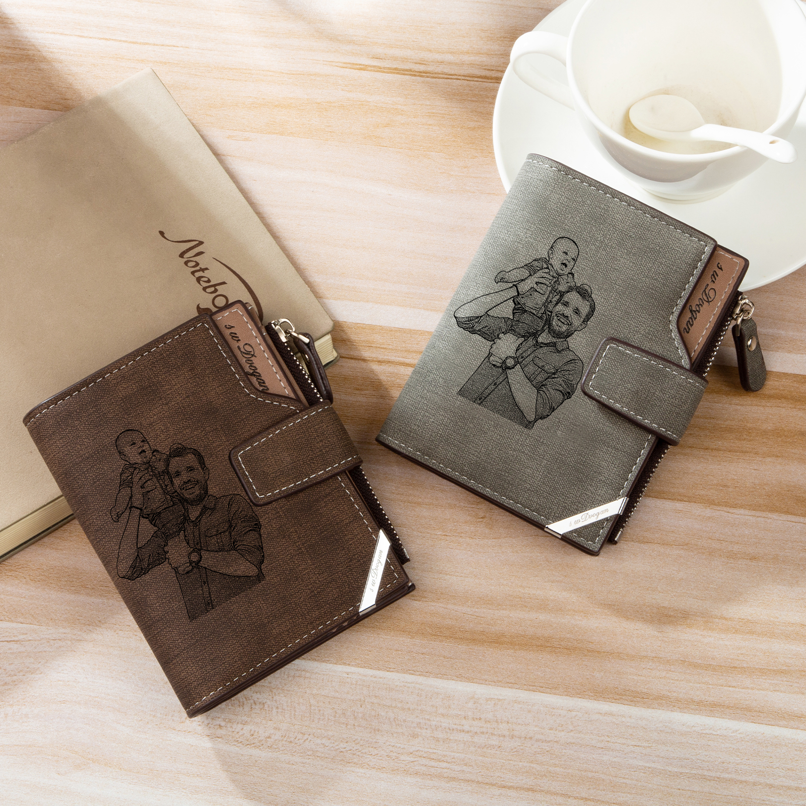 Cartera, billetera con botón con 1 foto, 1 nombre y 1 letra monedero personalizado para hombre | Jessemade