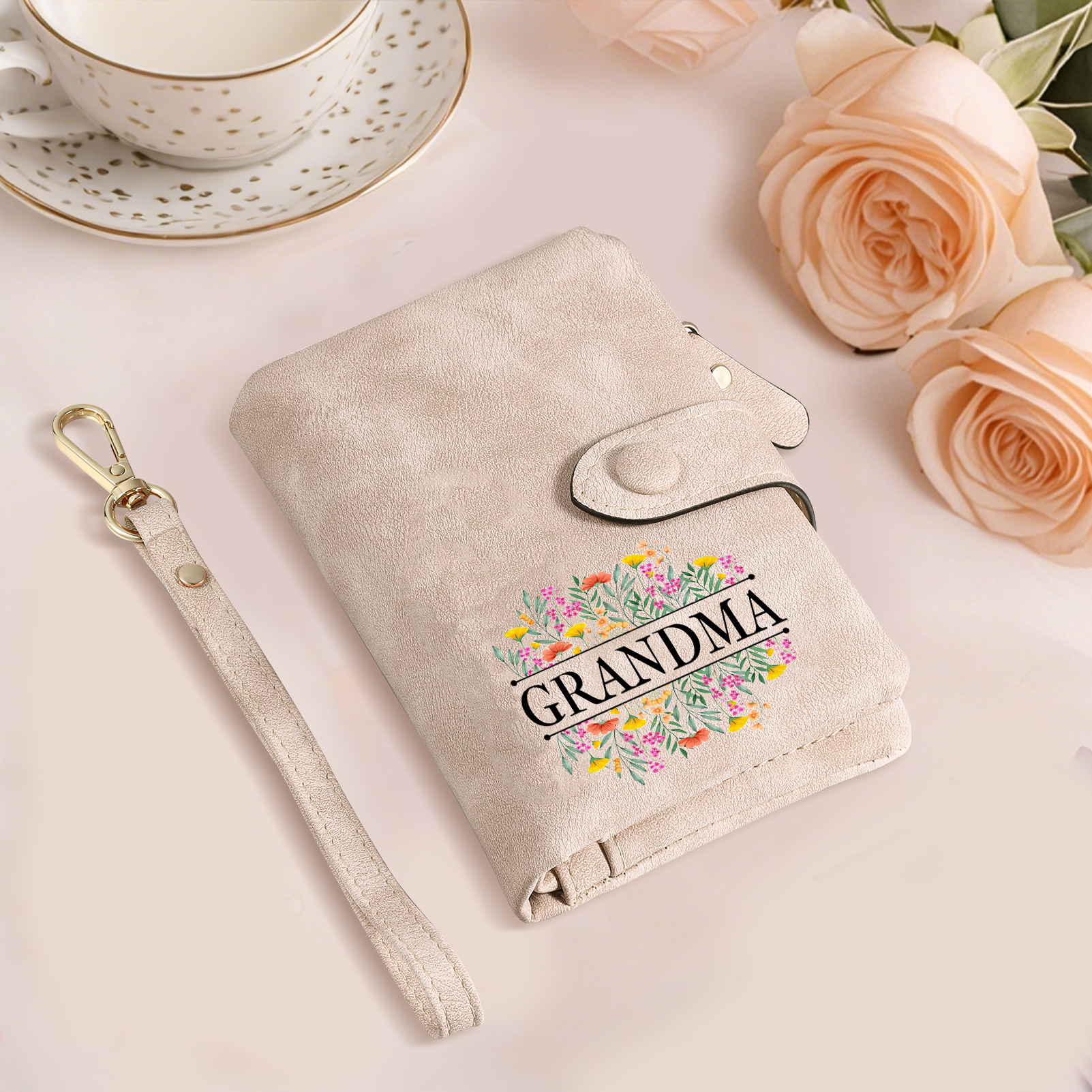 Cartera, billetera matorral de flores 2 nombres y texto personalizados monedero clásico para mujer | Jessemade