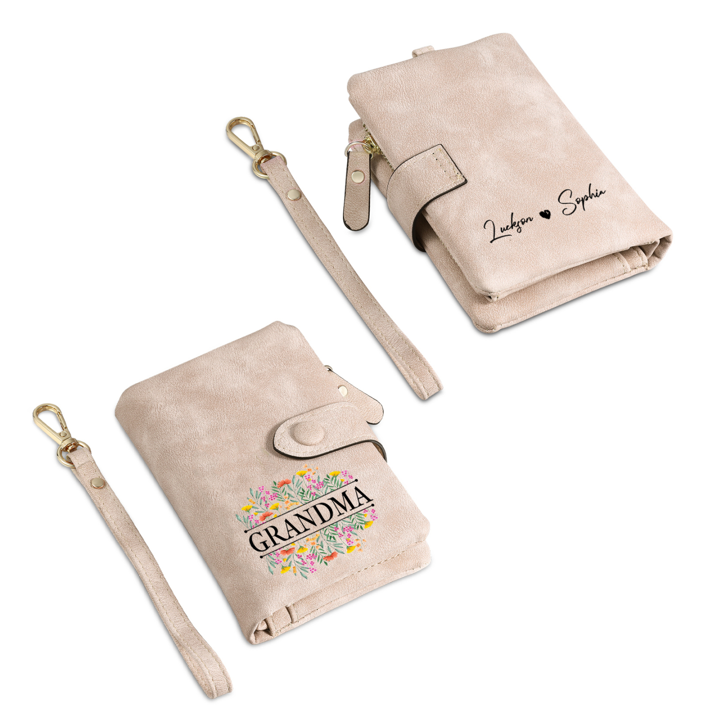 Cartera, billetera matorral de flores 2 nombres y texto personalizados monedero clásico para mujer | Jessemade