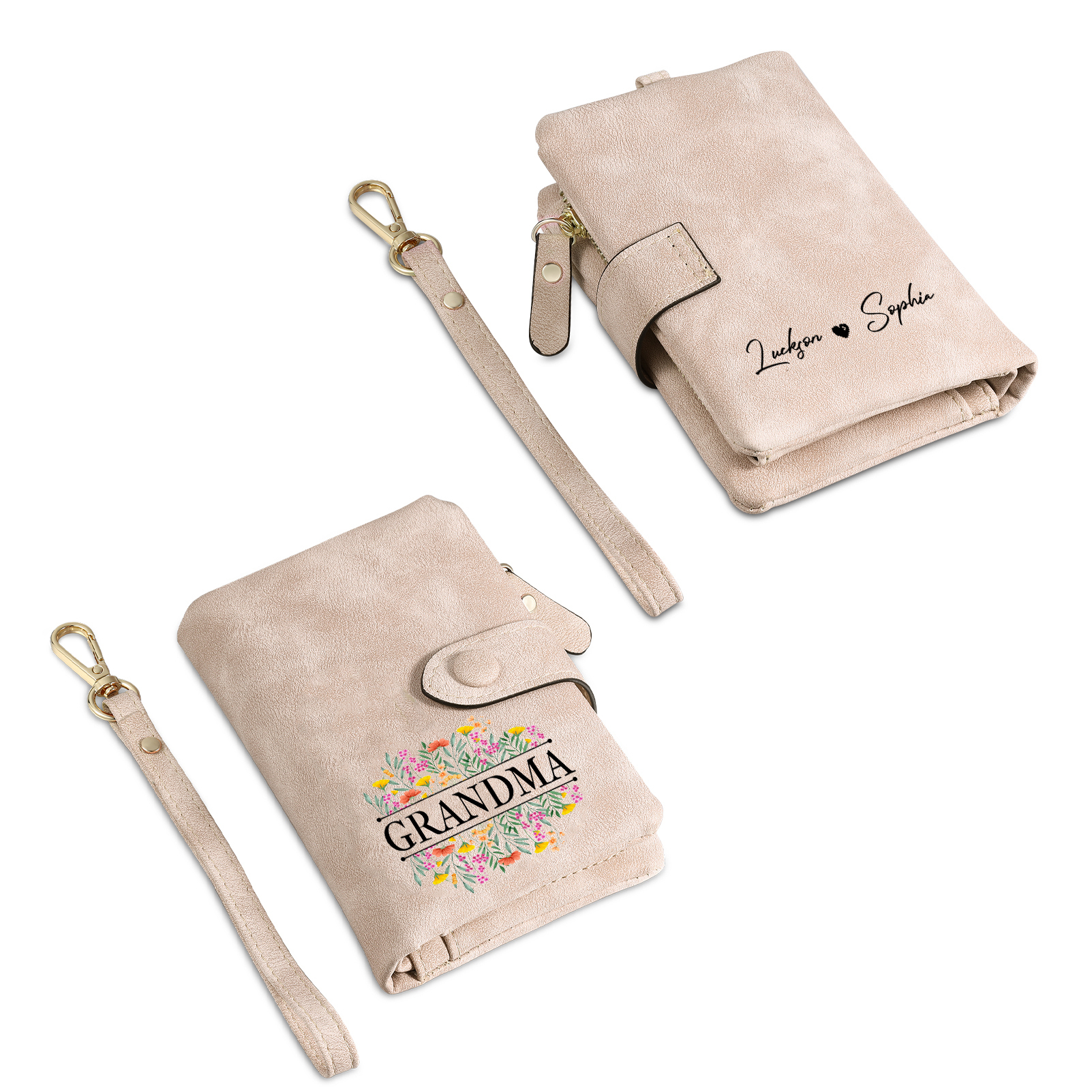 Cartera, billetera matorral de flores 2 nombres y texto personalizados monedero clásico para mujer | Jessemade