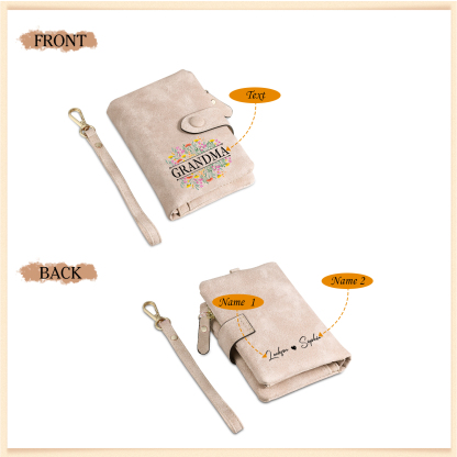 Cartera, billetera matorral de flores 2 nombres y texto personalizados monedero clásico para mujer | Jessemade