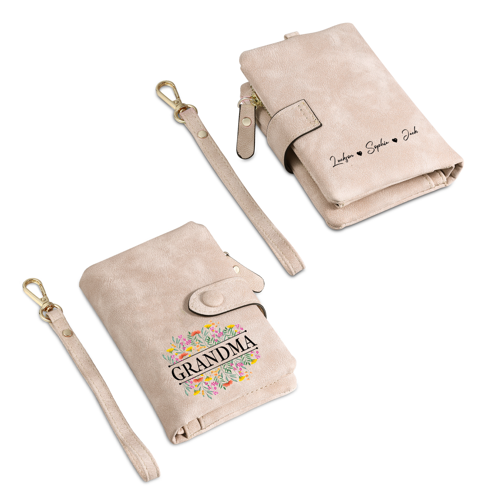 Cartera, billetera matorral de flores 3 nombres y texto personalizados monedero clásico para mujer | Jessemade