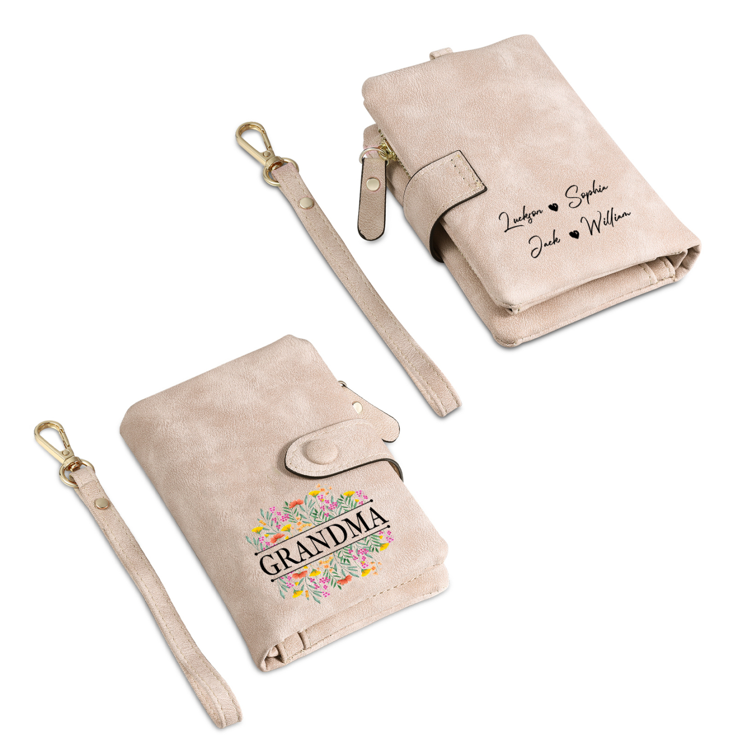 Cartera, billetera matorral de flores 4 nombres y texto personalizados monedero clásico para mujer | Jessemade